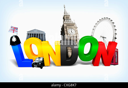 Illustration des caractéristiques de Londres, Royaume-Uni Banque D'Images