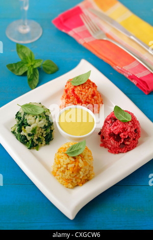 Le riz en quatre couleurs. Recette disponible. Banque D'Images