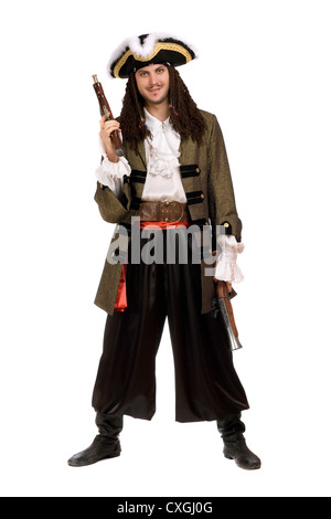 Jeune homme dans un costume de pirate avec des pistolets Banque D'Images