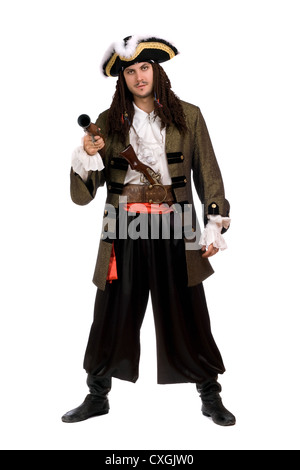 Jeune homme dans un costume de pirate, pistolet Banque D'Images