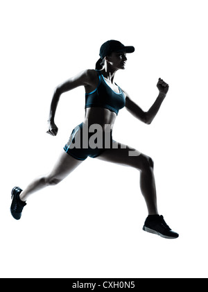 Un caucasian woman runner jogger en silhouette studio isolé sur fond blanc Banque D'Images