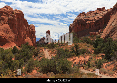 Randonnée en été dans la chaleur des Diables garden trail dans Arches national park, Utah, États-Unis Banque D'Images