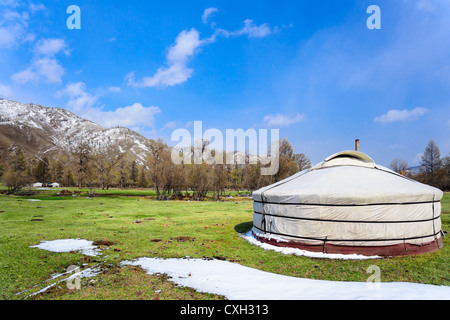 Ger (yourte) au printemps, la Mongolie Banque D'Images