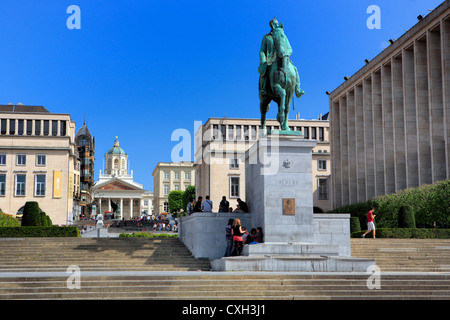 Statue équestre du roi Albert I, Mont des Arts, Albertine Square, Bruxelles, Belgique Banque D'Images
