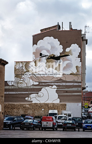 De Graffiti le premier avion qui a survolé la ville de Logroño en 1910, La Rioja, Espagne, Europe Banque D'Images
