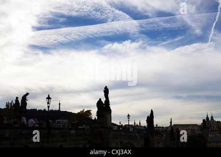 Vue sur le paysage des rives de la rivière Vltava à Prague Banque D'Images