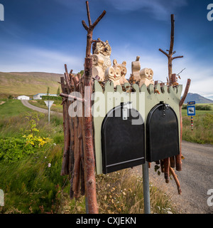 Boîtes aux lettres décorées, dans le Nord de l'Islande Banque D'Images