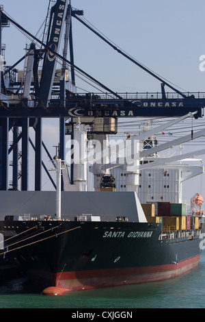 Le déchargement de fret cargo container. Port de Cadix Espagne Banque D'Images