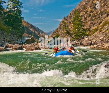 Rafting sur la fourche au milieu de la rivière Salmon par de profonds canyons du désert, California, USA Banque D'Images