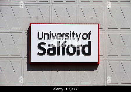 Signe de l'Université , Université de Salford, Salford, Greater Manchester, Angleterre, RU Banque D'Images