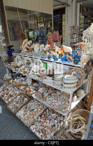 Magasin de vente collection de coquillages dans la vieille ville, La Canée, préfecture de Chania, Crète, Grèce Banque D'Images