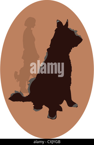 Logo chien avec femme silhouette - illustration design Banque D'Images