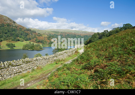 Sentier pédestre à Rydal Water depuis la terrasse Loughrigg en été Cumbria Lake District National Park Angleterre Royaume-Uni GB Grande-Bretagne Banque D'Images