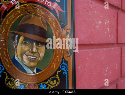 Carlos Gardel sur La Perla Cafe & Bar, construit en 1899, Buenos Aires, Argentine, Amérique du Sud Banque D'Images