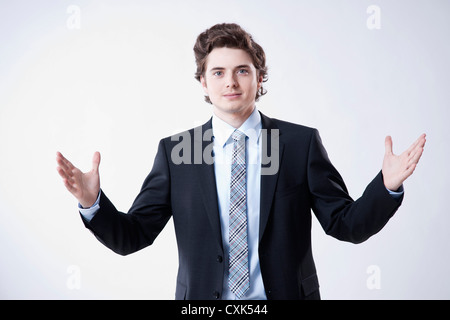Portrait of young woman Hand Gesture Banque D'Images