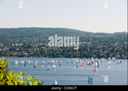 Bateaux à voile sur le lac de Zurich, voir, de régates Banque D'Images