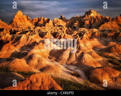 Des formations rocheuses érodées dans Badlands National Park (Dakota du Sud). Banque D'Images