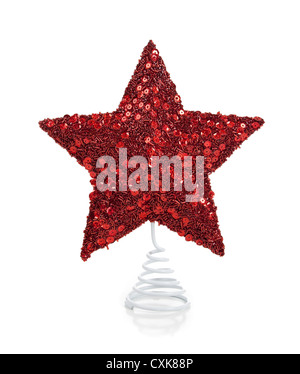Cuir rouge étoile de Noël tree topper on a white background Banque D'Images