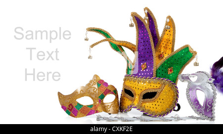 Les masques de Mardi gras et jester on a white background with copy space Banque D'Images