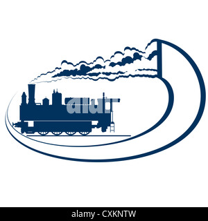 Résumé icône avec une locomotive en mouvement. Vieux Chemin de fer. Illustration sur fond blanc. Banque D'Images