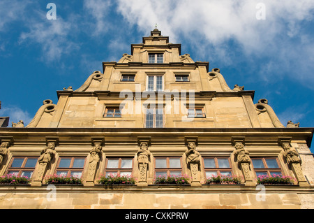 Façade de Das Baumeisterhaus (Master Builder's House), vieille ville (Altstadt) de Rothenburg ob der Tauber, Bavière, Allemagne Banque D'Images