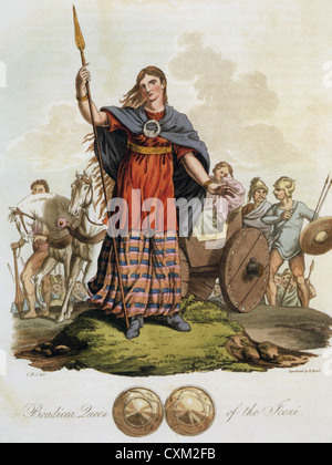 Boadicée (aka Boadicea) 1812 Gravure de la Reine de la tribu des Iceni britannique qui combattit les Romains Banque D'Images