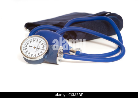 Un moniteur de pression artérielle bleu ou sphygmomanomètre, medical device Banque D'Images