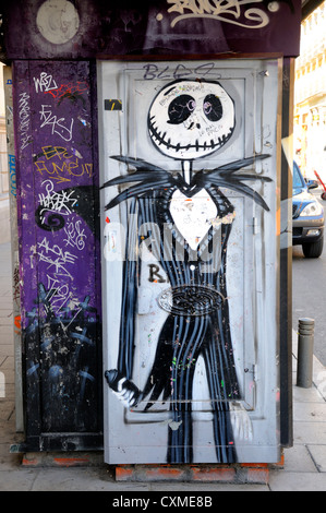 Madrid, Espagne. Graffiti - Jack Skellington de Tim Burton's Nightmare Before Christmas Banque D'Images