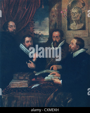 Peint par Peter Paul Rubens, les quatre philosophes montre Lipsius, élève, Rubens à l'extrême gauche, et son frère à côté de lui. Banque D'Images