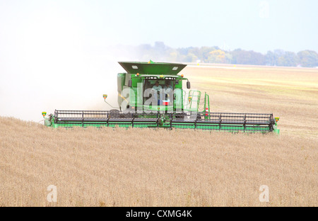 Une moissonneuse-batteuse John Deere de la récolte de soja Banque D'Images