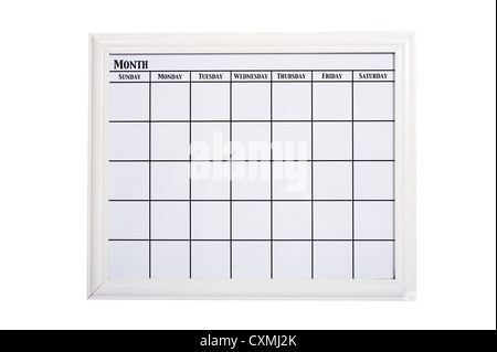 Calendrier blanc en blanc sur un fond blanc avec un trajet de découpage et un cadre blanc ajouter copier ou dates Banque D'Images