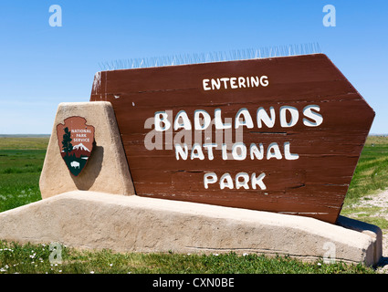 Panneau d'entrée de Badlands National Park, South Dakota, USA Banque D'Images