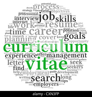 Curriculum vitae CV concept dans word tag cloud sur fond blanc Banque D'Images