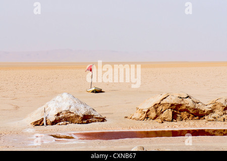 Un bateau dans le lac salé de Chott el-Jerid en Tunisie Banque D'Images