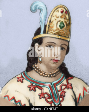 Malinche (c.1496-1529). Femme nahua. Interprète de l'espagnol conquérant Hernan Cortes. La gravure du Mexique, 1885. De couleur. Banque D'Images