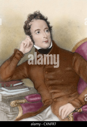 Lamartine, Alphonse de (1790-1869). L'écrivain romantique et homme politique français. Gravure en couleur. Banque D'Images