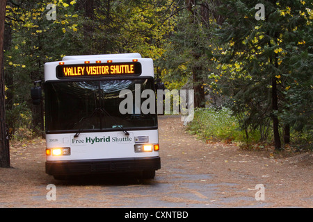 Navette hybride libre utilisé pour diminuer la congestion dans la vallée Yosemite, Yosemite National Park, Californie Banque D'Images