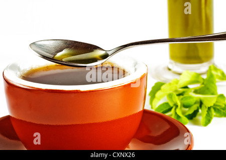 Le Stevia rebaudiana extrait fluide de support à base de sucre avec zéro calorie Banque D'Images