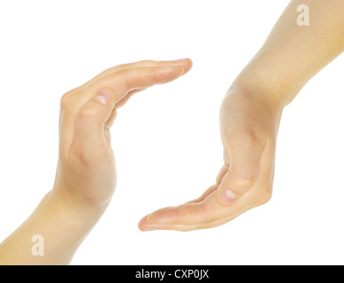 Fait mains cercle sur fond blanc Banque D'Images