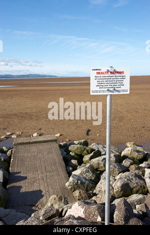 Panneau d'avertissement de santé pour les rejets d'eau contaminée sur la rivière Dee à West Kirby Wirral UK Banque D'Images