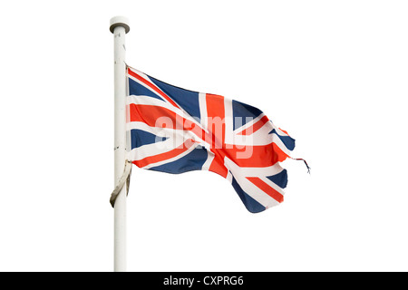 Irrégulières et effilochée de l'union (Union Jack) contre un blanc pur (découper) Contexte Banque D'Images