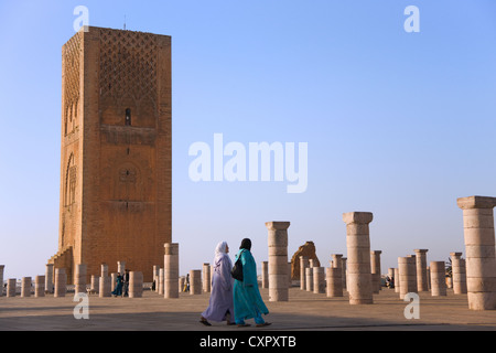 Tour Hassan avec piliers, Rabat, Maroc Banque D'Images