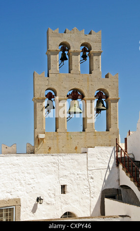 Cloches de Saint John's Monastery, UNESCO World Heritage Site, Chora, Patmos, Grèce, Cyclades du Nord Banque D'Images