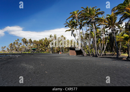 Plage de sable noir Punaluu, grande île de Hawaii, USA Banque D'Images