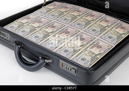 Valise pleine d'argent, 50 dollar bills Banque D'Images