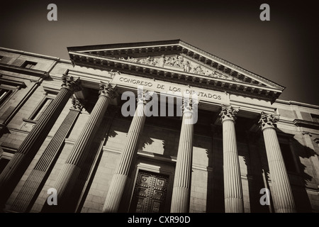 Congreso de los Diputados, Chambre des représentants, une partie des Cortès générales parlement, sépia, vignette, Madrid, Espagne Banque D'Images