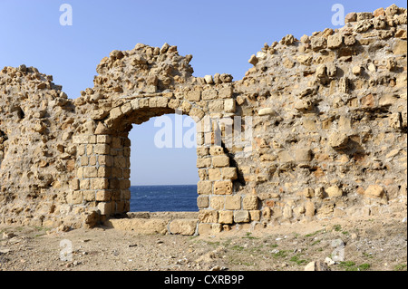 Une partie des remparts de la ville d'Akko ou Akkon sur la mer Méditerranée, Galilée, Israël, Moyen-Orient, l'Asie occidentale, l'Asie Banque D'Images