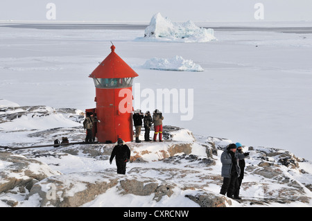 Phare, Qeqertarsuaq ou l'île Disko, le Groenland, l'Arctique nord-américain Banque D'Images