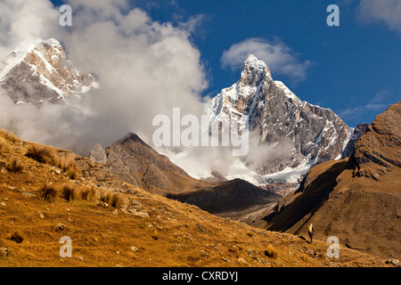 Près de trekking de la Cordillère Huayhuash, Nevado Jirishanca, Pérou, Amérique du Sud Banque D'Images