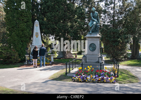 Les tombes des compositeurs Wolfgang Amadeus Mozart et Ludwig van Beethoven dans le cimetière Zentralfriedhof, Vienne, Autriche. Banque D'Images